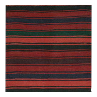 1950s Vintage Bidjar Persian Kilim in Burgundy With Multicolor Stripes by Rug & Kilim - 5'3''x5'3.5'' For Sale