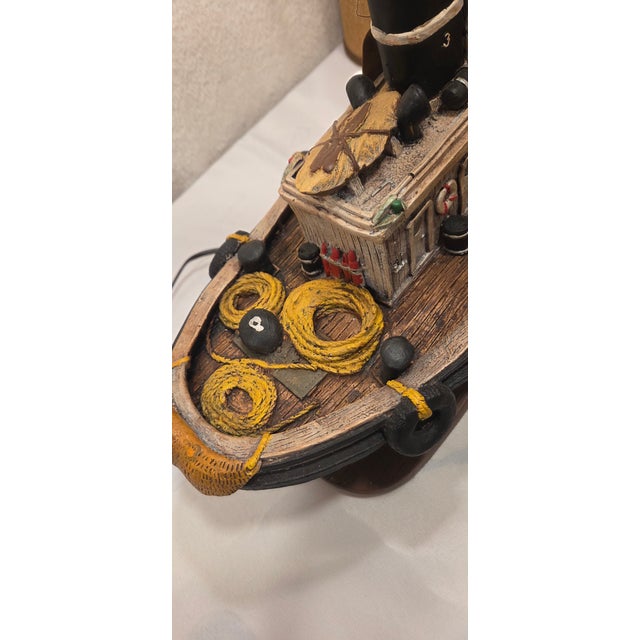 Vintage Albatross Tugboat Nautical Table Lamp – Hand-Painted Maritime Decor For Sale In Boston - Image 6 of 12