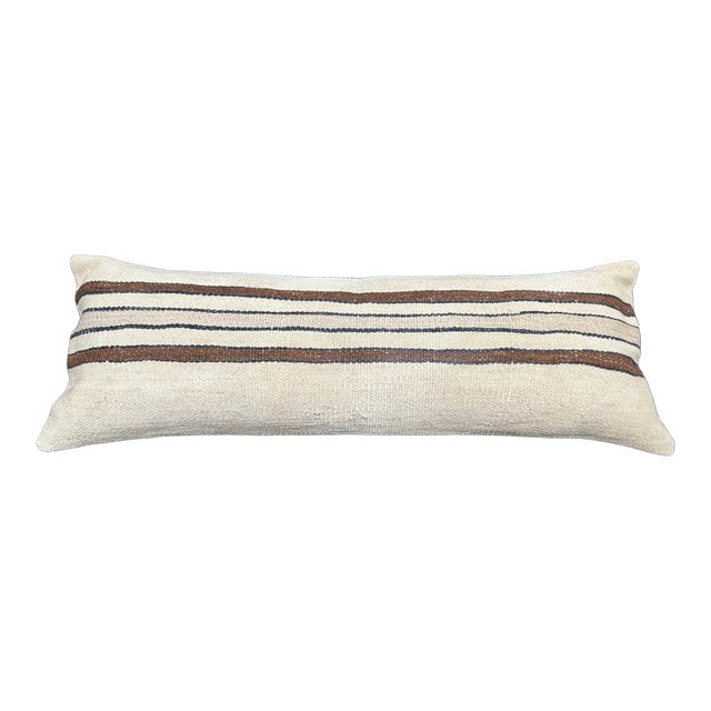 Turkish Hemp Pillow Cushion Natural Beige Brown Cushion Cover 14"x40" For Sale