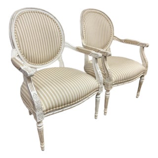 Ethan Allen French Louis XVI Style Armchairs, Pair For Sale