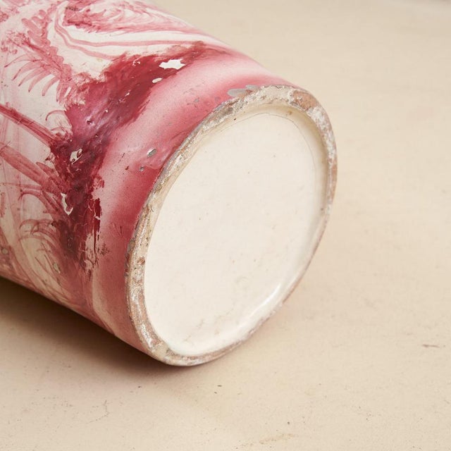 Umbrella Stand in Hand-Painted Glazed Terracotta For Sale - Image 3 of 5