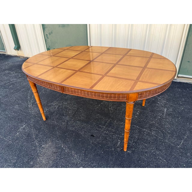 Mid-Century Modern 1970s American of Martinsville Faux Bamboo and Rattan Walnut Dining Table For Sale - Image 3 of 12