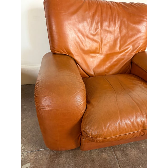 Vintage 1970s Italian Cognac Leather Lounge Chairs For Sale - Image 10 of 12