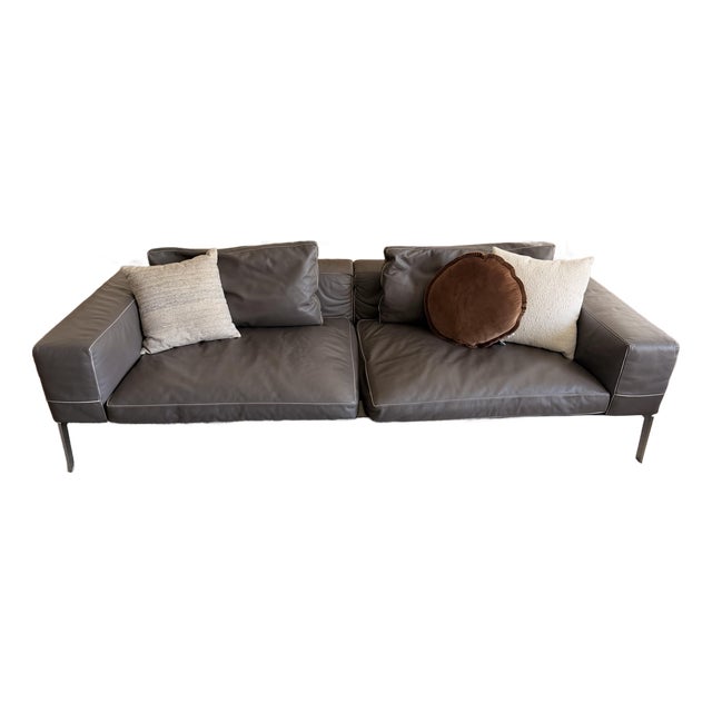 Lifesteel - Flexform Italian Leather Sofa – Dark Grey – Modern Design For Sale