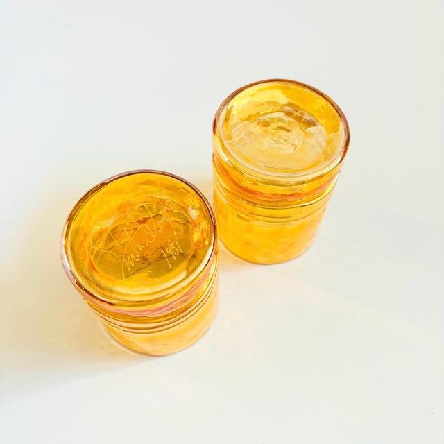 Esteban Prieto Iridescent Orange Lowball Tumblers - Set of 2 For Sale - Image 9 of 10