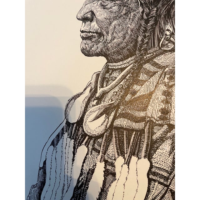 1970s Original Vintage Native American Indian Portrait Pen and Ink Drawing by Jim Tillotson For Sale - Image 5 of 12