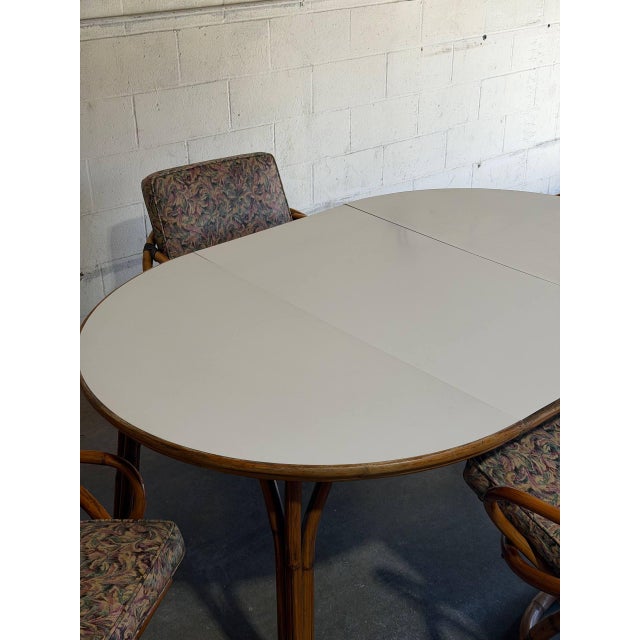 Outdoor Rattan Dining Set With Extension Round Table and 4 Swivel Chairs Mid-Century Modern 1970s For Sale - Image 10 of 12