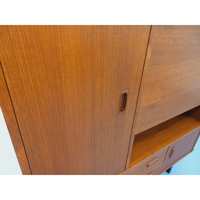 Tan Vintage Scandinavian Modernist Style Teak and Black Metal Bookcase with Secretary, 1950s-1960s For Sale - Image 8 of 18