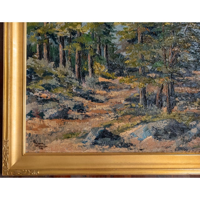 Mid-Century Impressionist Oil Painting of Forest Scene Landscape, Signed Illegibly For Sale In New York - Image 6 of 15