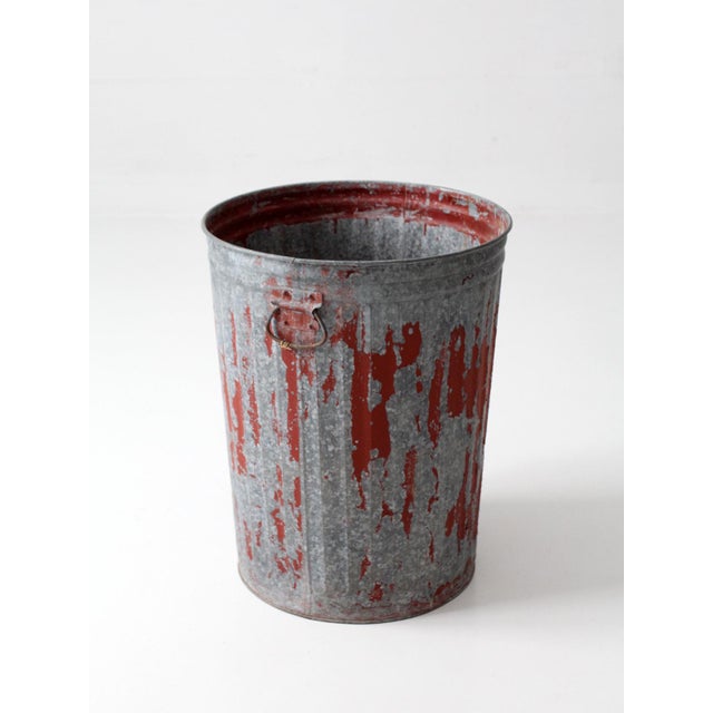 Antique Galvanized Utility Can With Red Paint For Sale - Image 10 of 17