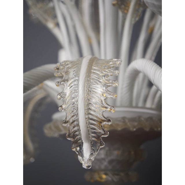 White Venetian Murano Glass Six-Arm Chandelier, 1950 For Sale - Image 8 of 18