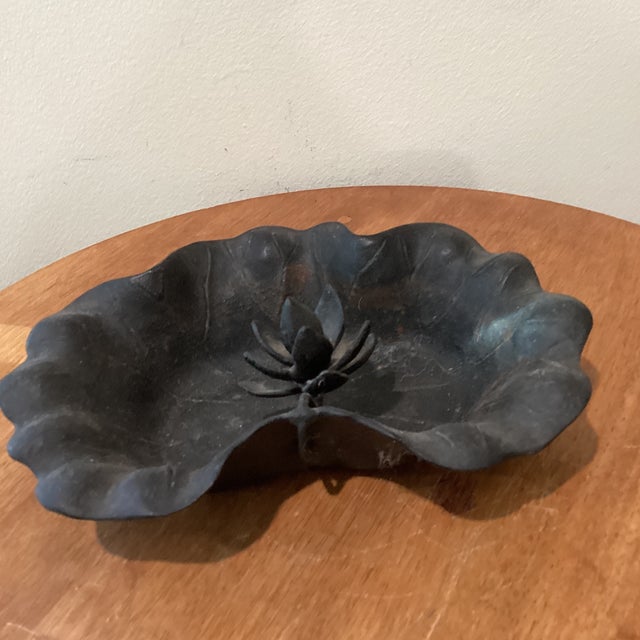 Antique Japanese Meiji Period (1868-1912) Cast Iron Lotus Leaf Bowl (Okimono) For Sale In Chicago - Image 6 of 12