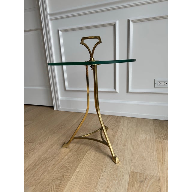 Mid-Century Modern Vintage Neoclassical Solid Brass & Glass Martini / Side Table, Heavy For Sale - Image 3 of 6