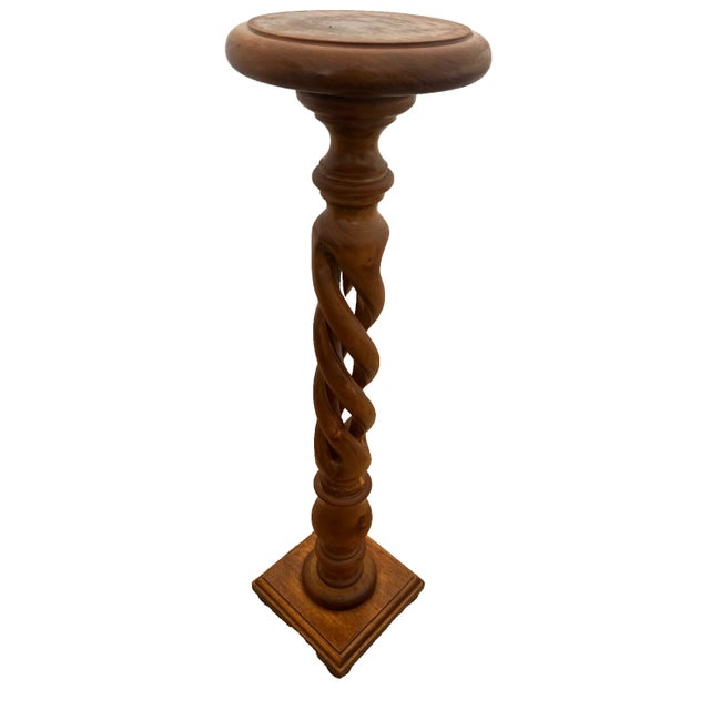 Vintage Plant Stand Tall Table Barley Twist pedestal column round top Walnut 39" Tall X 10" Deep X 10" wide top. Very Good...