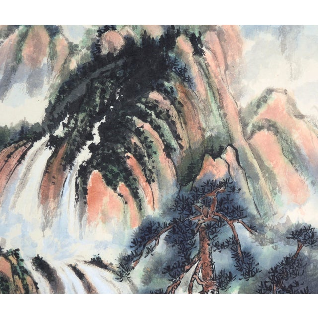 Spring Rain - Vertical Chinese Landscape With Waterfalls and Mountains For Sale In Monterey, CA - Image 6 of 11