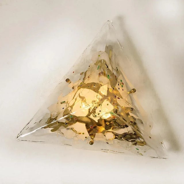 Gold Gold-Plated Pyramid Murano Flush Mount or Wall Light from La Murrina, Italy, 1970s For Sale - Image 8 of 13
