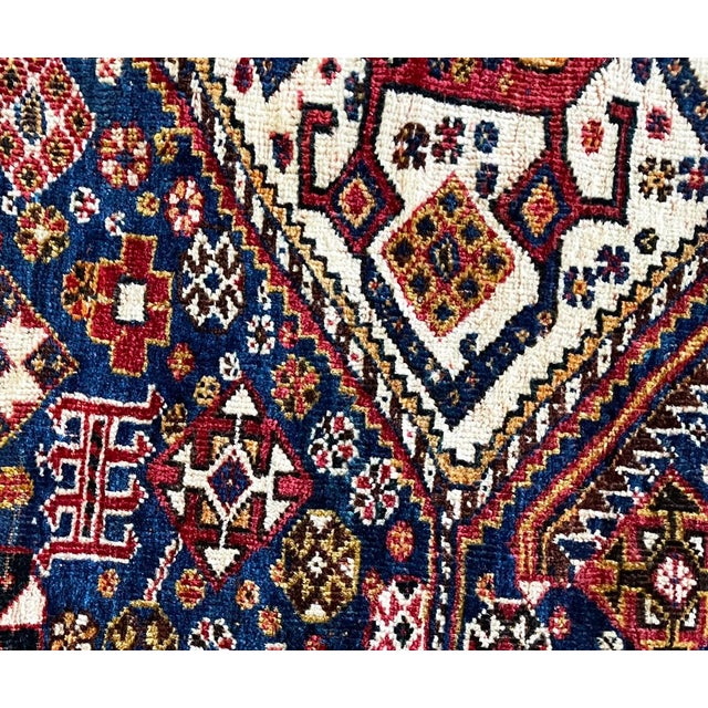 Blue Antique Persian Qashqai Rug 4'8" X 6'3" For Sale - Image 8 of 9