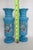 Turquoise Blue Opaline Glass Vase Pair of 2 With Hand Painted Floral Motif 5071b For Sale - Image 9 of 11