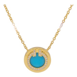 Tiffany & Co. T Collection 18k Yellow Gold Turquoise and Diamond Necklace For Sale