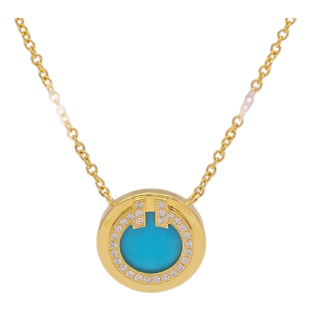 Tiffany & Co. T Collection 18k Yellow Gold Turquoise and Diamond Necklace For Sale