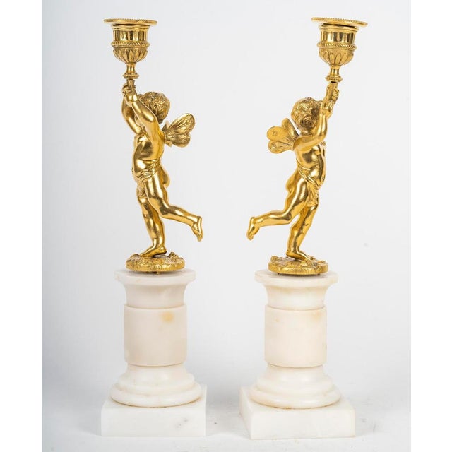 19th Century Napoleon III Gilt Bronze Candleholder with Marble Base, Set of 2 For Sale - Image 4 of 8