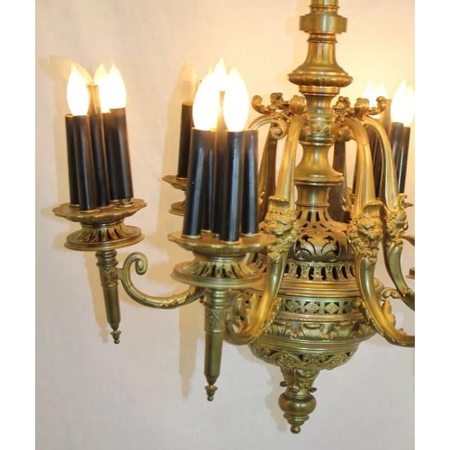 Antique French Bronze Chandelier Ceiling Light Fixture With Torchiere Arms, Rewired For Sale In Philadelphia - Image 6 of 11