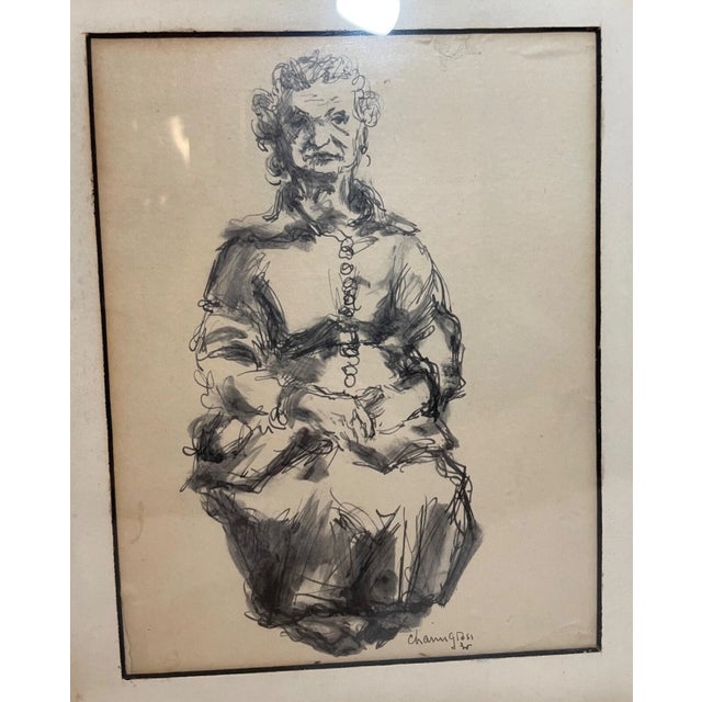 1960s Two Original 60' Signed Chaim Gross Original Ink Drawing Elder Lady Art For Sale - Image 5 of 15
