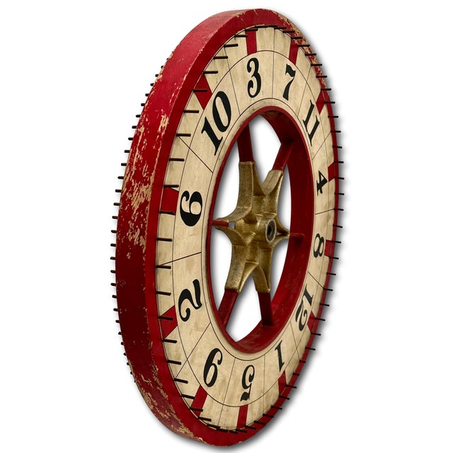 Nice Antique American Hand Painted Wood & Metal Wheel of Fortune Gaming Wheel Circa Early 20th Century For Sale In Boston - Image 6 of 18