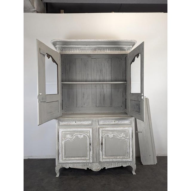 Norman Glass-Fronted 2-Body Buffet in Patinated Grey and White Oak For Sale - Image 4 of 11