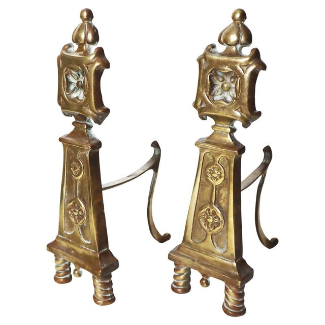 Brass Andirons with the Knights Templar Flower, 1850s, Set of 2 For Sale - Image 15 of 15