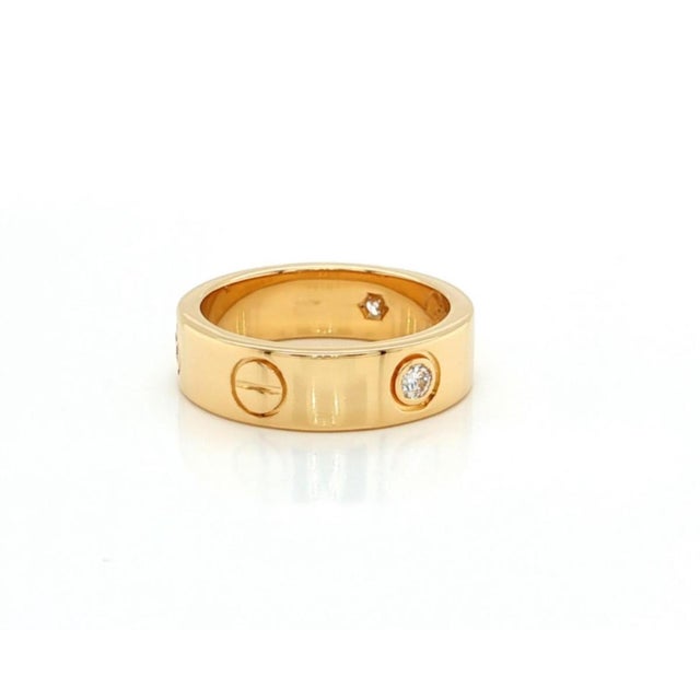 Cartier Mid 20th Century Cartier Love 3 Diamond 18k Yellow Gold 5.5mm Band Ring Size 6 w/Paper For Sale - Image 4 of 7