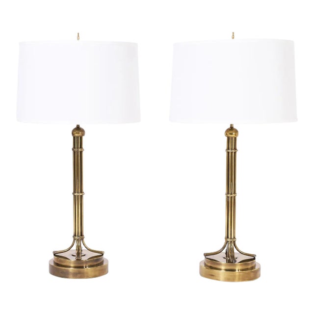 Pair of Vintage Mid-Century Brass Table Lamps For Sale