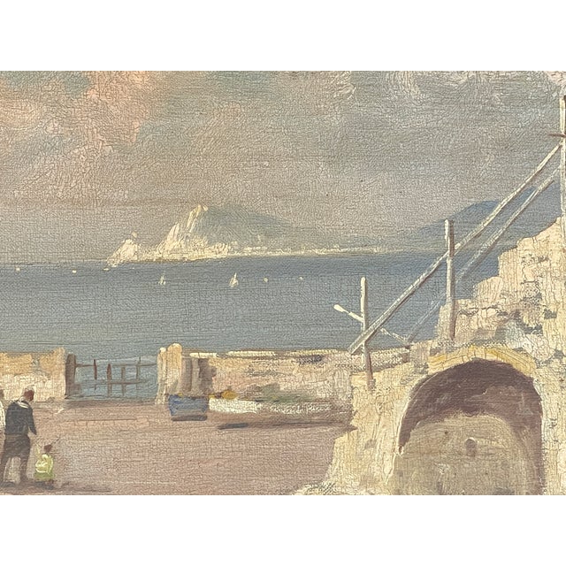 Early 20Th C. Oil on Canvas Coastal Seascape "Village on the Sea, Signed For Sale - Image 9 of 14