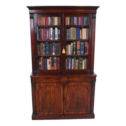 Victorian Glazed Mahogany Library Bookcase, 1840s For Sale