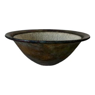 Vintage Handmade Raku Pottery Bowl , Signed For Sale
