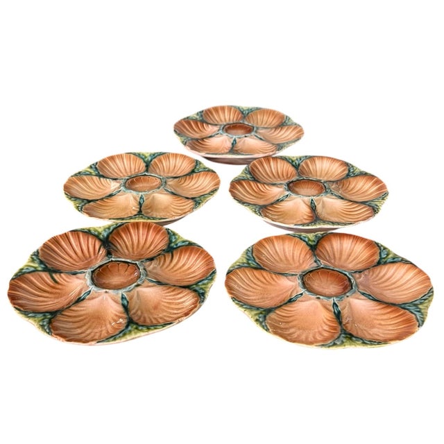 Victorian Late 19th Century Sarreguemines Majolica Seaweed and Shell Barbotine Oyster Plate - Sold Individually For Sale - Image 3 of 10