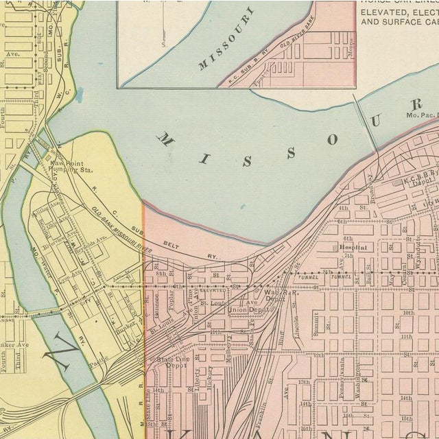 Antique Map of Kansas City and Kaw River Confluence by Ran McNally, 1899 For Sale - Image 4 of 12