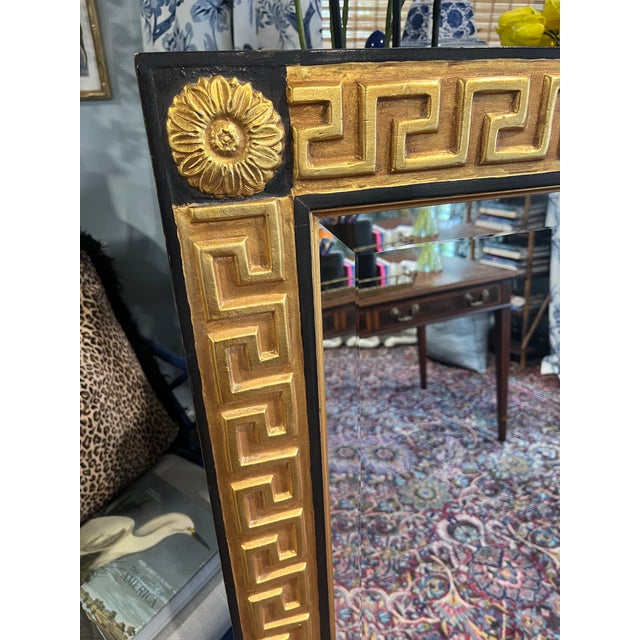Hollywood Regency Late 20th Century Gold Leaf Greek Key Hollywood Regency Beveled Mirror For Sale - Image 3 of 10