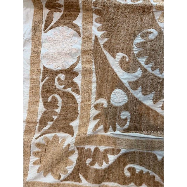 1960s Neutral Tan Cotton Suzani Square Medallion Wall Decor For Sale - Image 5 of 10
