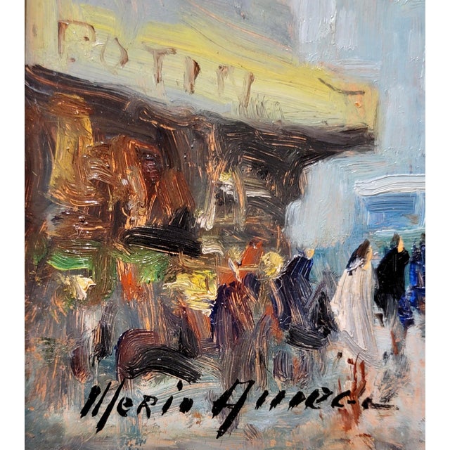 Wood Merio Ameglio -1950s Foggy Paris Street Scene by Saint-Augustin Church-Oil Painting For Sale - Image 7 of 9