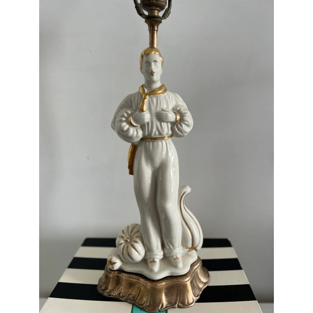1930s 1930s Revival Style White & Gold Porcelain Male Figural Table Lamp For Sale - Image 5 of 10