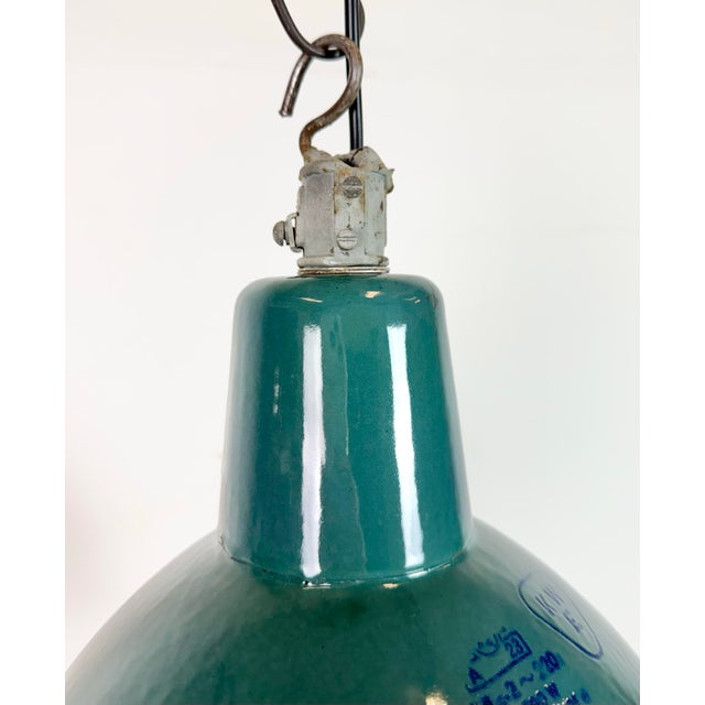 Mid-Century Modern Industrial Petrol Enamel Factory Pendant Lamp, 1960s For Sale - Image 3 of 17