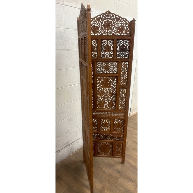 Vintage Hand Carved Two Panel Teak Room Divider Folding Screen For Sale - Image 13 of 18