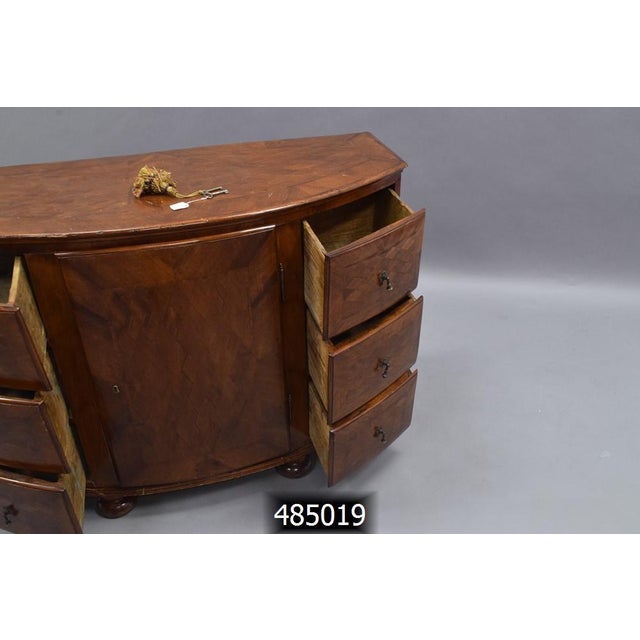 Coffee Vintage Bow Front Demilune Credenza, Key Included For Sale - Image 8 of 16