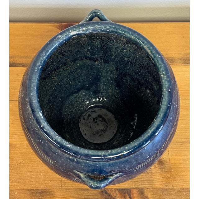 Vintage Indigo Blue Pottery Cachepot Vessel For Sale - Image 11 of 11