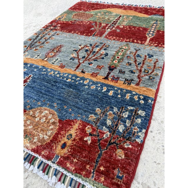 2020s Gabbeh Caravan Red & Green Hand-Knotted Wool Area Rug For Sale - Image 5 of 12