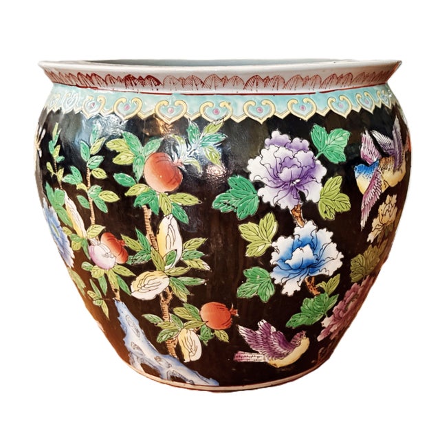 Hand Painted Chinese Chinoiserie Fishbowl Planter For Sale - Image 9 of 11