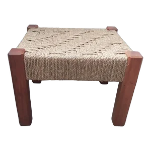1970s Mid-Century Teak Woven Stool