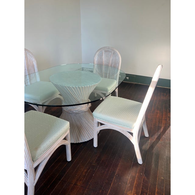 Mid 19th Century Henry Link Coastal Rattan Boho Chic Dining Set 5 PCS For Sale - Image 9 of 12