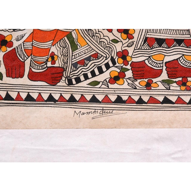 Folk Art Hand-Painted Madhubani Painting of Radha Krishna | Mamta Devi, National Award Winner 2016 For Sale - Image 3 of 4